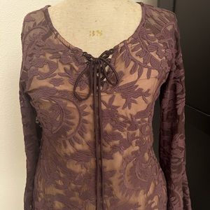 Brown Lace Top Belled Sleeve-NWT